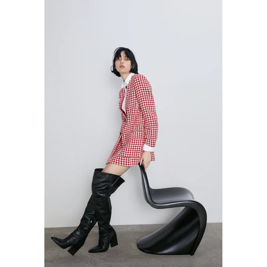 ÁO BLAZER ZARA NỮ HOẠ TIẾT HOUNDSTOOTH MÀU ĐỎ TRẮNG | BigBuy360 - bigbuy360.vn