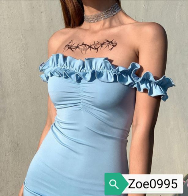 Đầm Trễ Vai Xanh pastel Bèo Body Sexy cực xịn 🍀Tie Dye Boutique 🌸