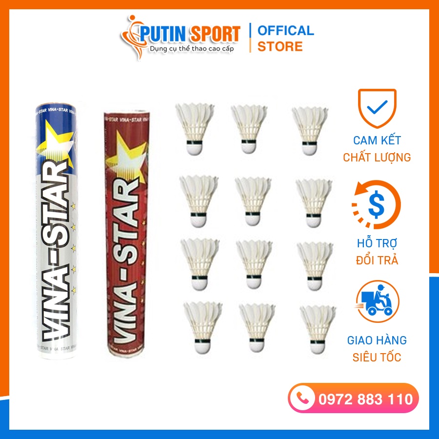 Ống Cầu Lông VinaStar Xanh - Đỏ - Bạc độ bay ổn định, Quả cầu bay đầm - Putin Shop