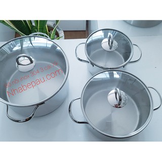 (SALE 2.915k giảm còn 2.195k) BỘ 3 NỒI INOX 304 (luộc gà, hầm soup, kho tiêu)