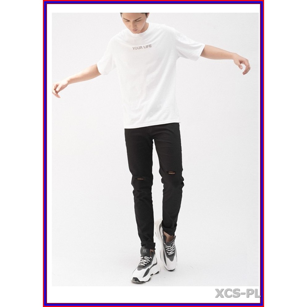 Quần jean nam cao cấp ĐEN RÁCH GỐI siêu đẹp không xù lông, không ra màu, chất giãn tốt rrgoi3-1.136