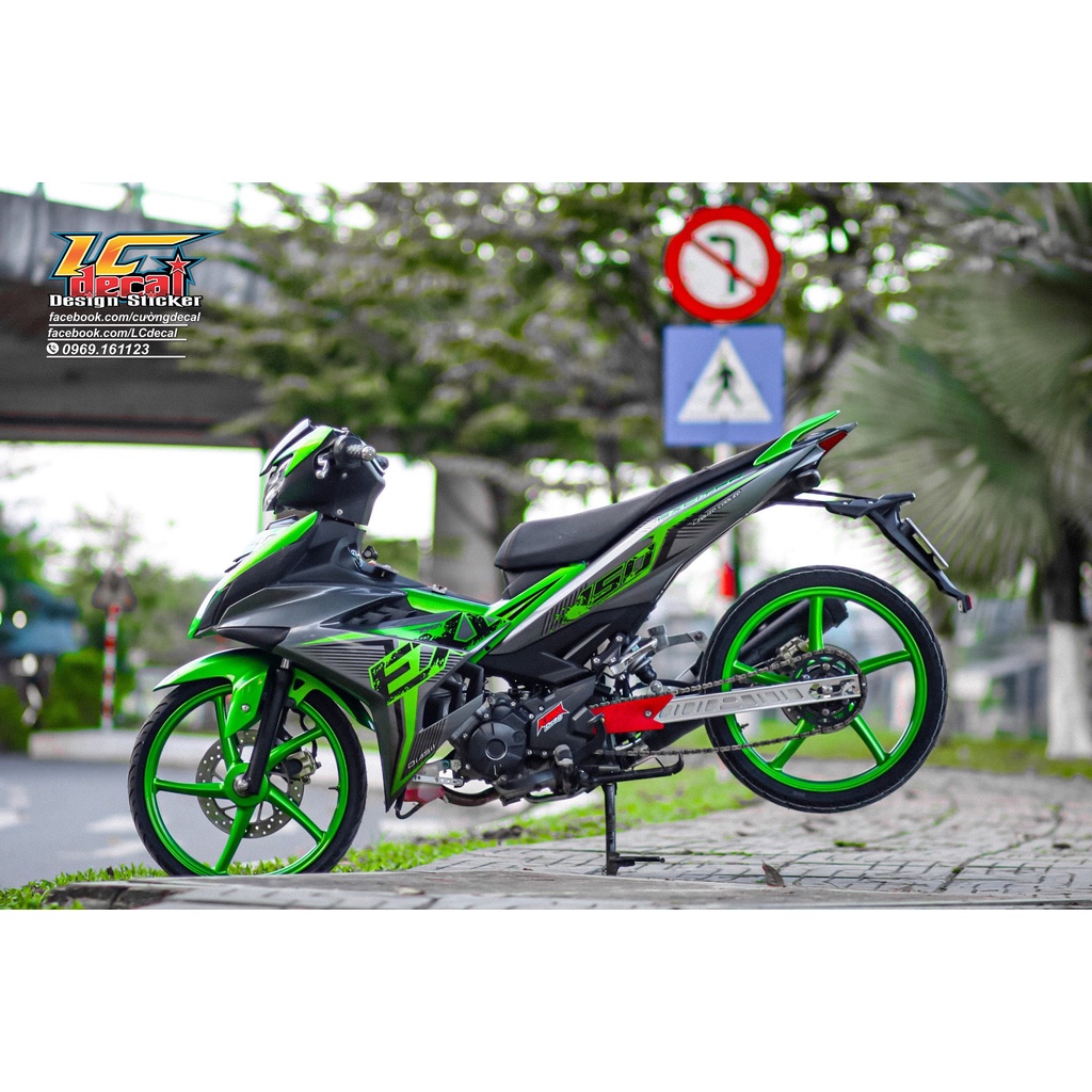 Tem Rời Dán Xe Exciter 150 Mẫu Sọc Xanh Xám Den Chữ EXC Cực Chất, Hàng 3 Lớp Chất Lượng Cao