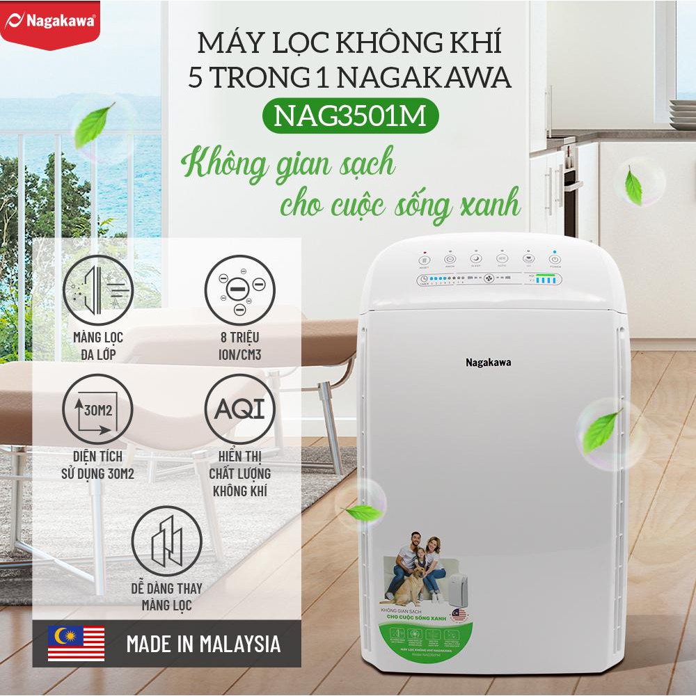 [Mã ELMALL27 giảm 10% đơn 500K] Máy lọc không khí Nagakawa NAG3501M - Lọc HEPA khử mùi