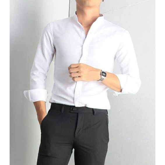 Áo Sơ mi nam cổ tàu Trendyman, chất vải lụa thái mềm mại không nhăn, không xù, tôn dáng