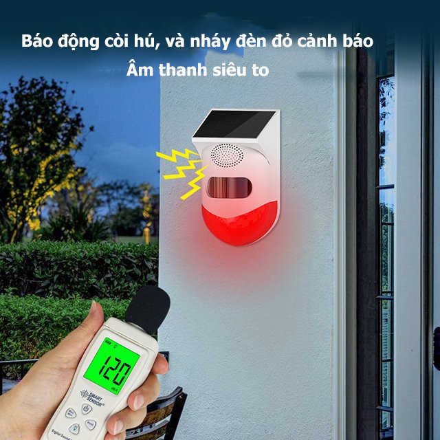 Báo động chống trộm còi hú có đèn chớp sạc pin năng lượng mặt trời kết nối wifi điều khiển qua điện thoại mẫu mới DBD21