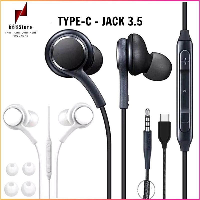 Tai nghe có dây chân Type C và Jack 3.5 giá rẻ, có Mic đàm thoại chống ồn và đầy đủ nút bấm,full box mới 100%