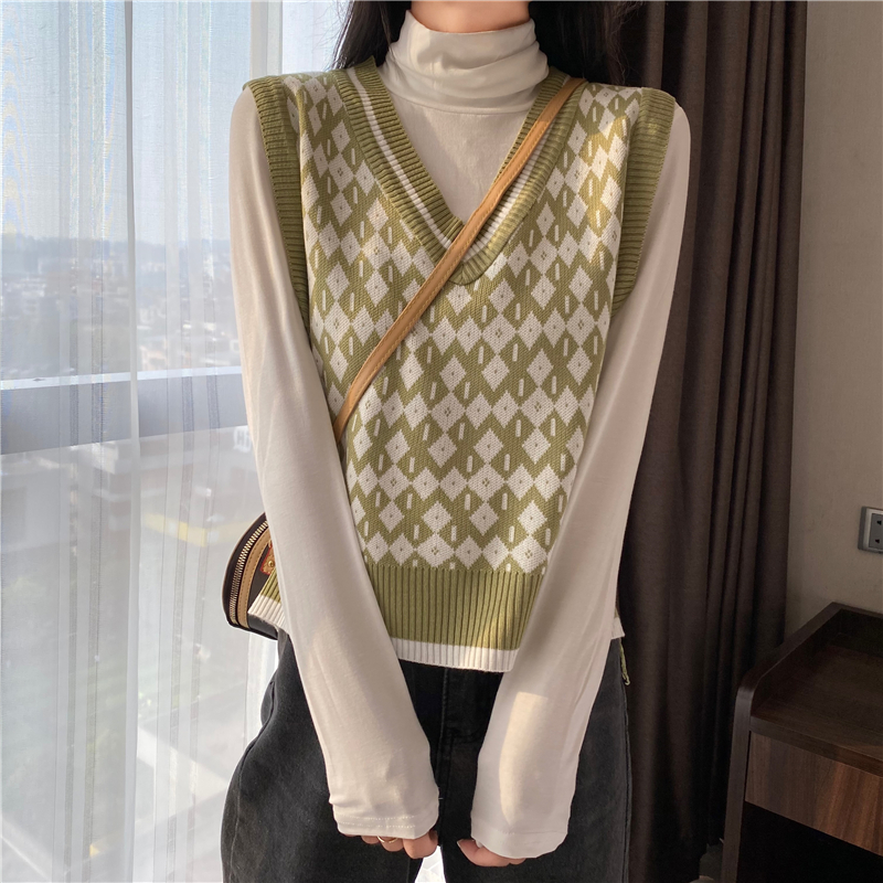Áo len dệt kim không tay cổ chữ v thời trang thu đông phong cách Hàn Quốc cho nữ 177270