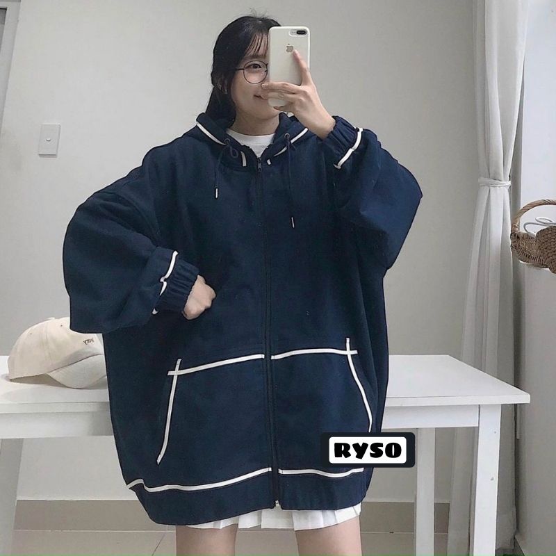 Áo khoác hoodie form rộng chạy viền tay phồng khóa kéo chất nỉ bông dày dặn cao cấp jacket mũ 2 lớp | BigBuy360 - bigbuy360.vn