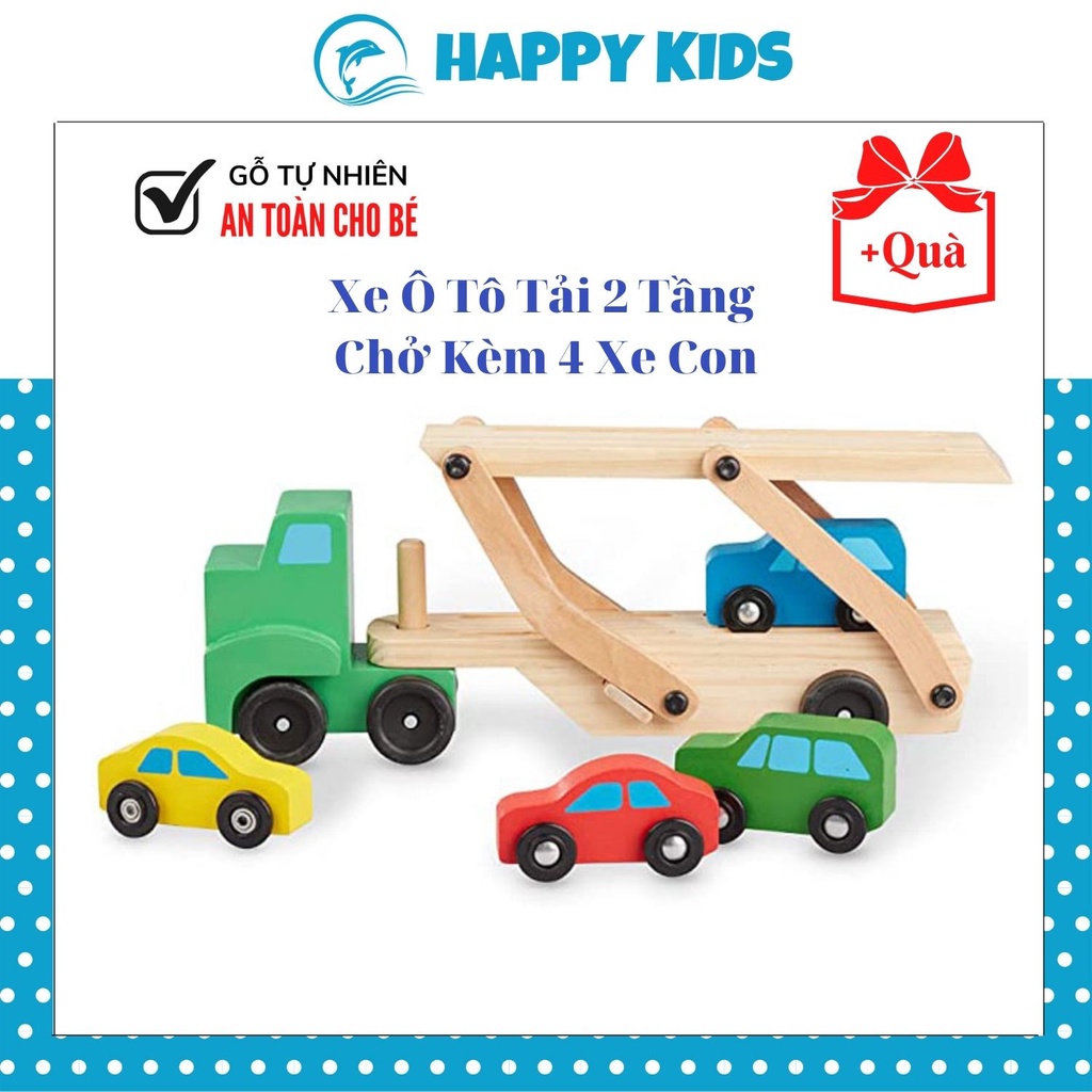Đồ chơi Xe Ô Tô Tải 2 Tầng Chở Kèm 4 Xe Con bằng gỗ, Đồ Chơi Thông Minh An Toàn Cho Trẻ Từ 2-10 Tuổi HAPPY KIDS247