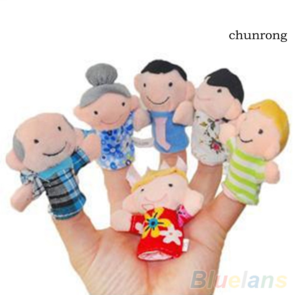 CR+6Pcs Baby Kid Plush Cloth Play Game Learn Story Family Finger Puppets Toys