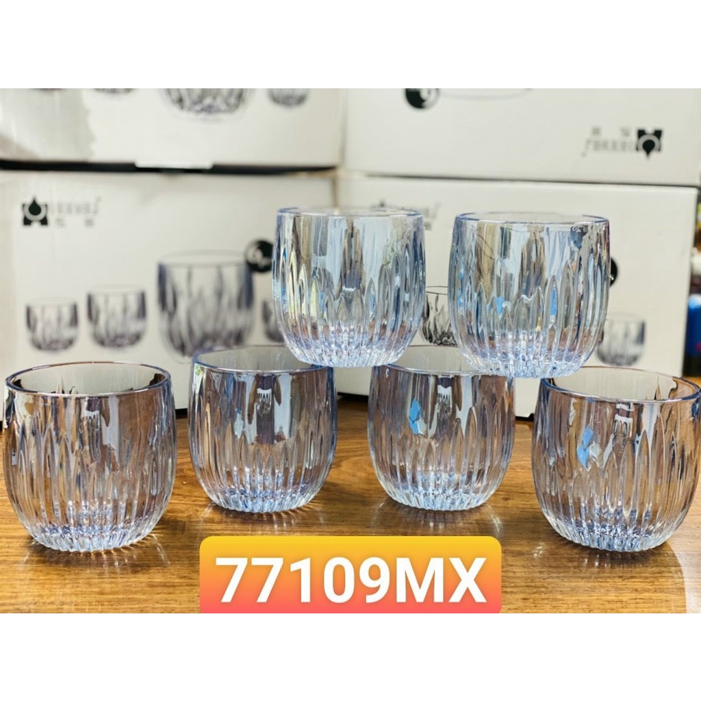 Bộ 6 ly thủy tinh chịu nhiệt cao cấp dùng uống nước hoặc rượu tây vân sóng xanh 300ml