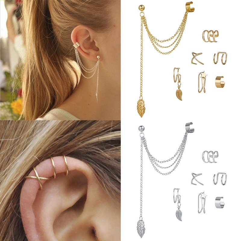 Set 7 Khuyên Tai Nữ Hình Chiếc Lá Thời Trang