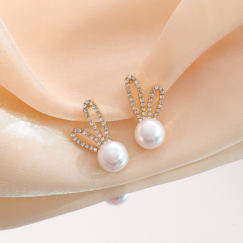 Bông Tai Hàn Quốc Hình Tai Thỏ Đính Đá Xinh Xắn Mainia Shop