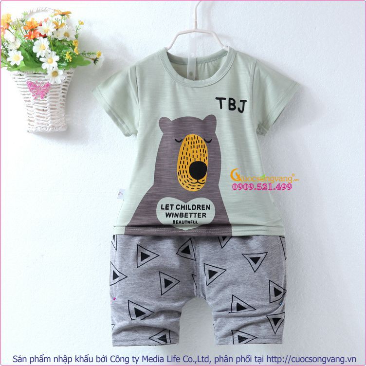 Set đồ bé trai mùa hè quần áo bé trai đẹp in gấu GLSET035 xám xanh Cuocsongvang