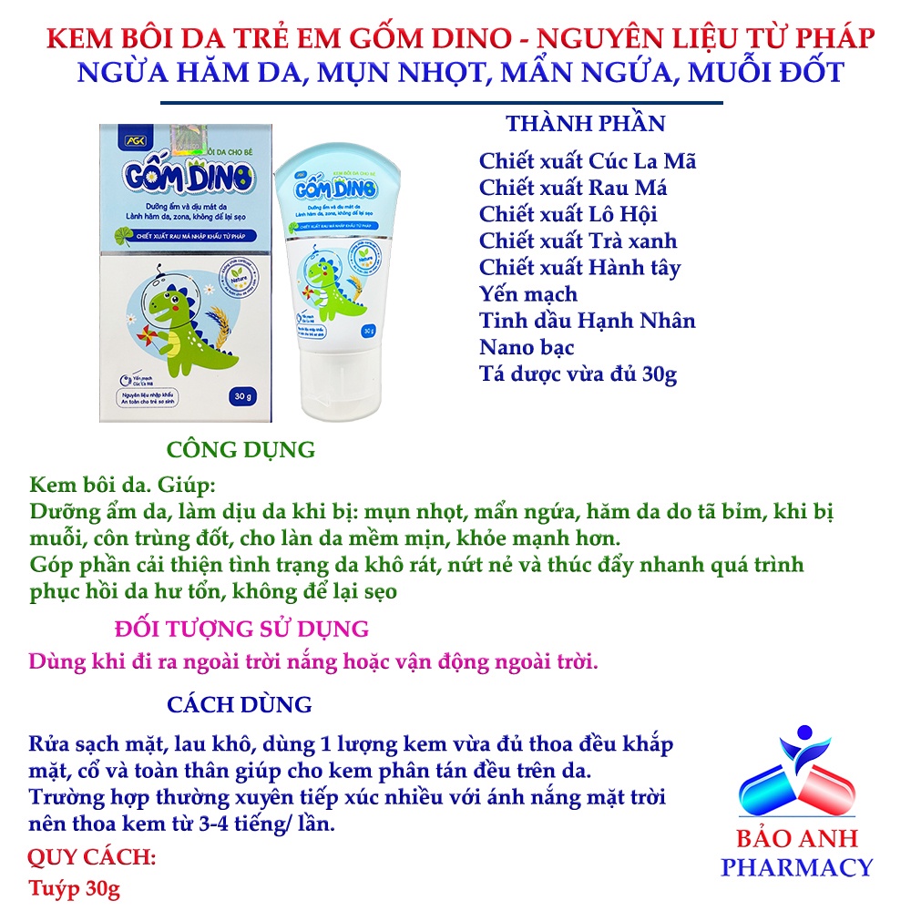 Kem bôi da cho bé GỐM DINO – Bôi hăm da, Zona, Côn trùng cắn, không để lại sẹo, Dưỡng ẩm, làm mát da – NL nhập khẩu Pháp