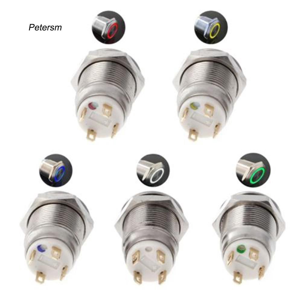 Công tắc bấm nút bấm bằng kim loại có đèn LED 12mm 3A / 220V DC cho tàu thuyền