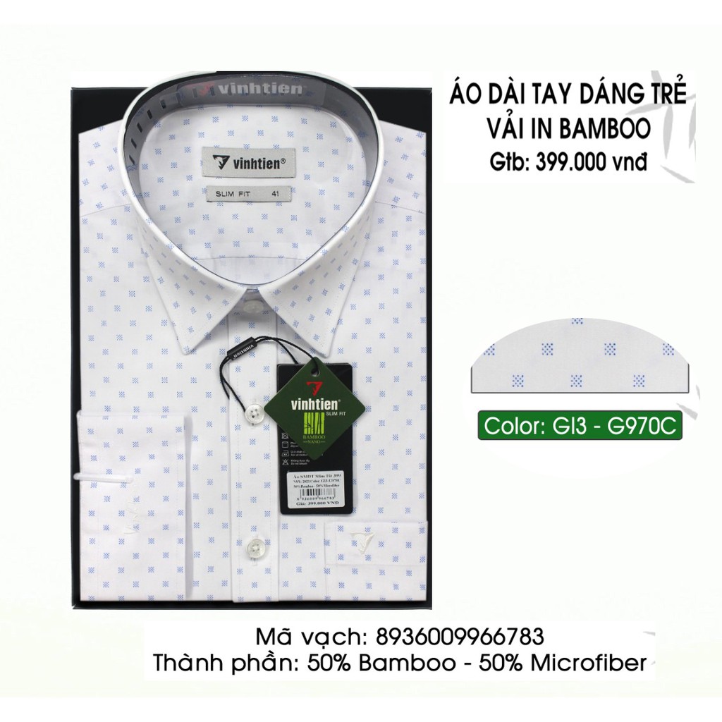 Áo Sơ Mi Dài Tay Bambo Dáng Slimfit Vĩnh Tiến Họa Tiết G970C