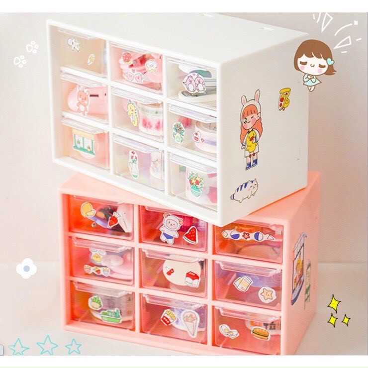 Kệ 9 ngăn/ hộp nhựa đựng đồ mini  decor để bàn tiện lợi dễ thương | BigBuy360 - bigbuy360.vn