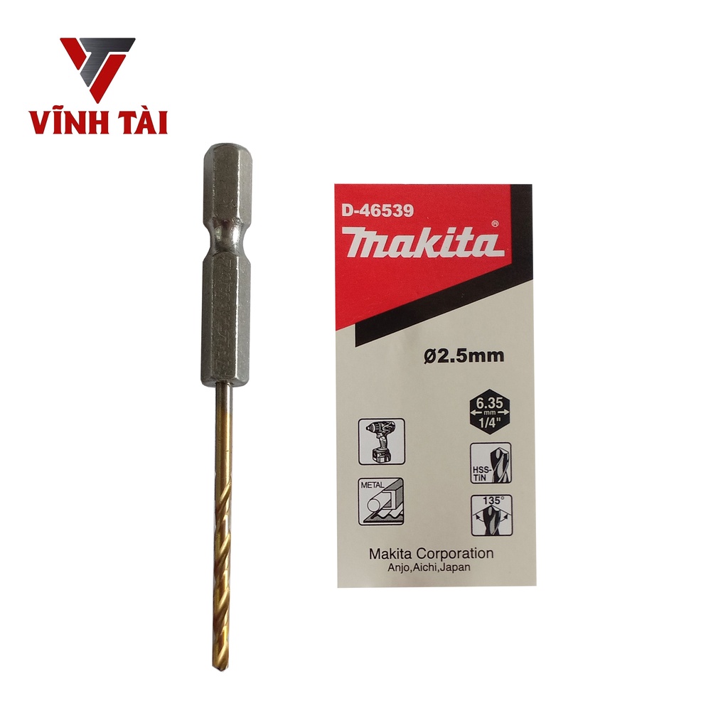 Mũi khoan sắt chuôi lục giác 2.5mm Makita D-46539, dùng khoan sắt, inox, thép, gỗ - Vĩnh Tài Store