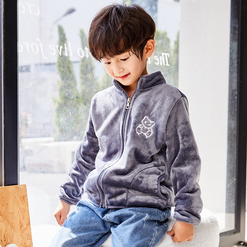 Áo khoác IQ ANGEL chất liệu cotton kiểu cổ đứng lót nhung dày giữ ấm thời trang cho bé