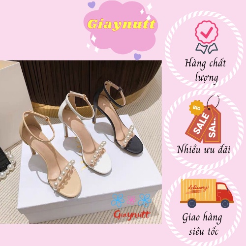 Giày sandal cao gót nữ kiểu dáng mũi vuông gắn hạt với chất liệu da mềm TT41