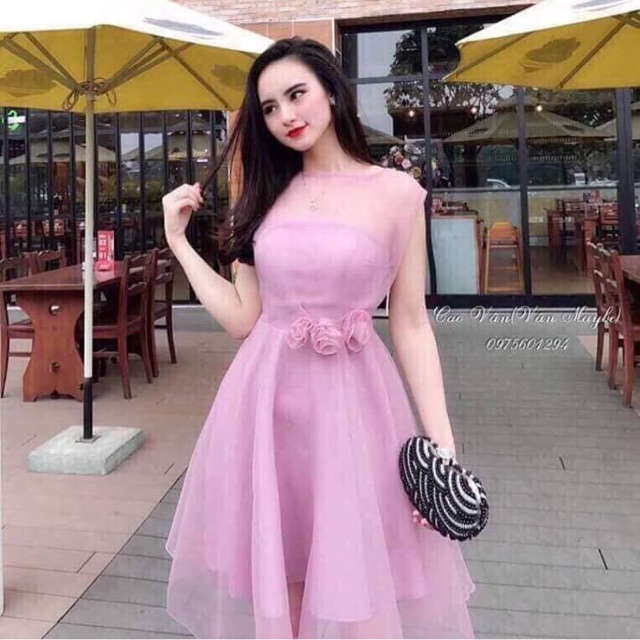 ĐẦM XOÈ CÔNG CHÚA ĐÍNH HOA HỒNG NỔI CAO CẤP.