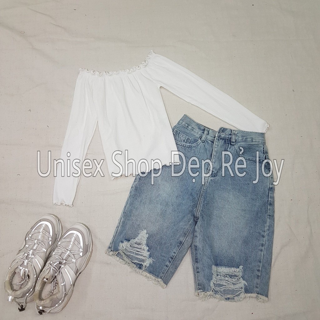 QUẦN SHORT LỬNG JEAN – BÒ NGÓ ĐÙI KIỂU NỮ LƯNG CAO XANH TRƠN BASIC RÁCH BỤI 43