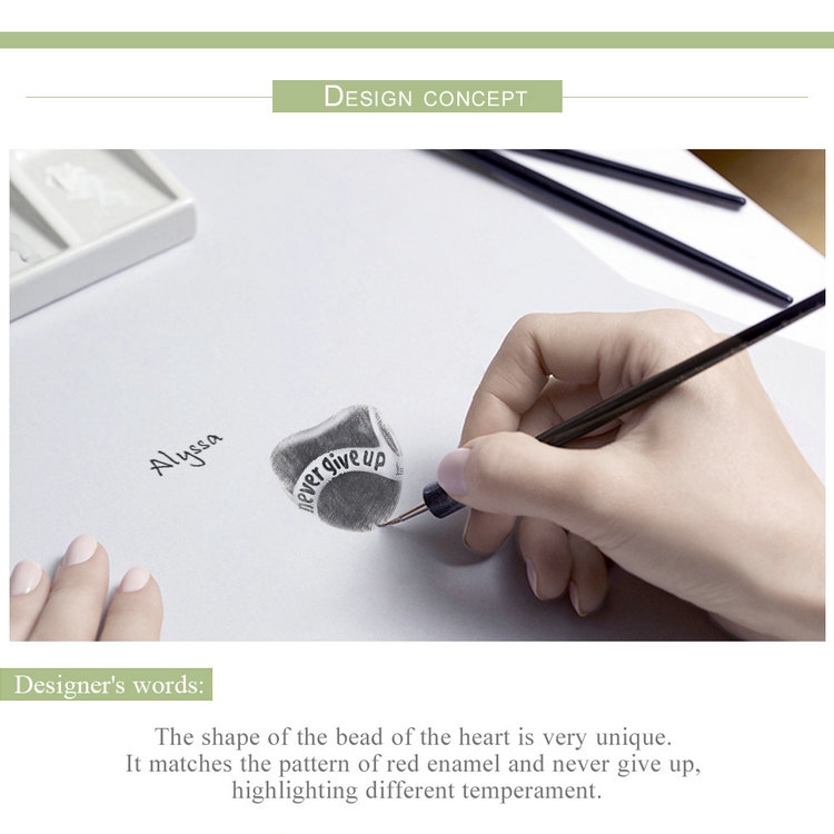 Hạt Xỏ Trang Sức Bamoer Hình Trái Tim Khắc Chữ Never Give Up Thời Trang