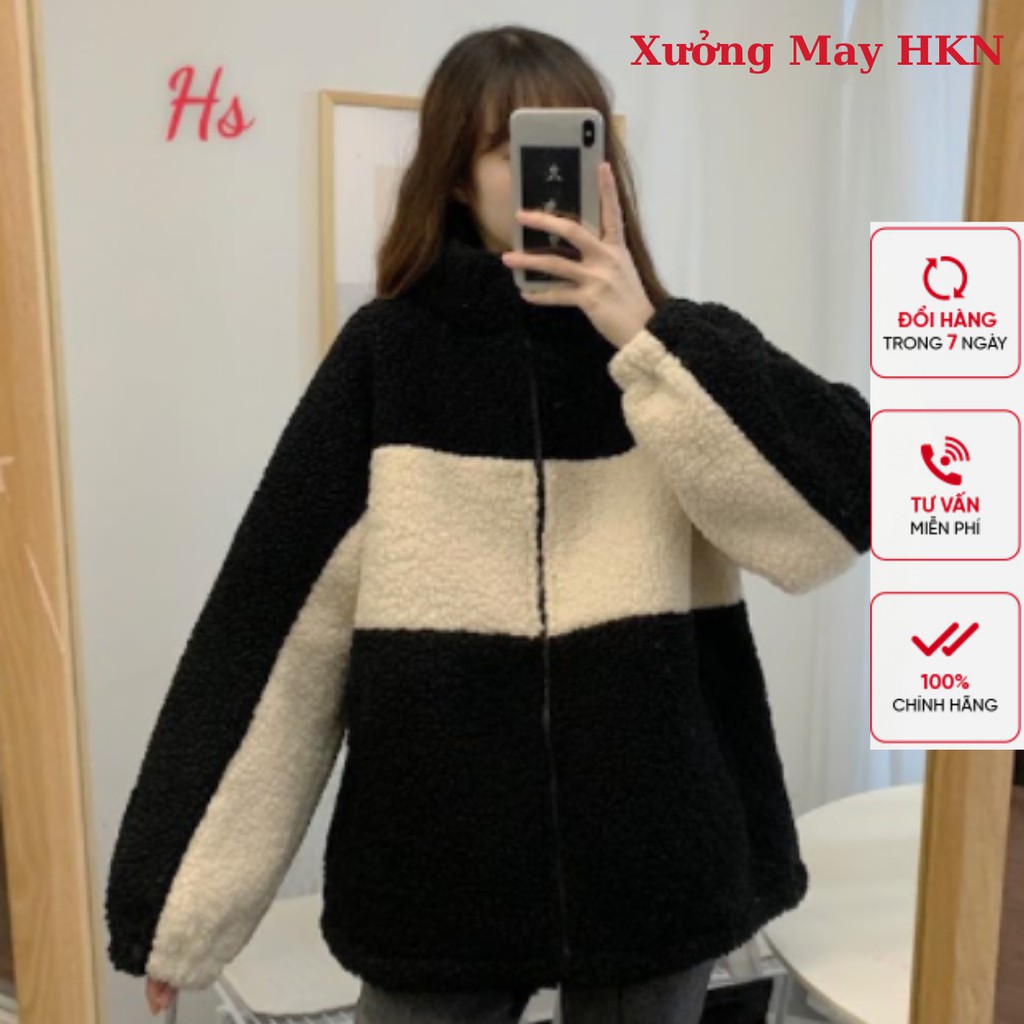 Áo Khoác Lông Nữ Phối 2 Màu Mã 607 Xưởng May HKN