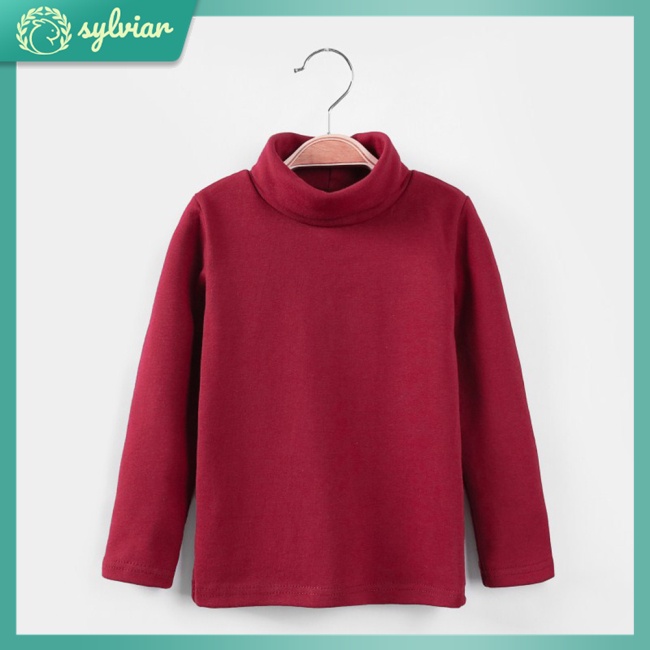 Áo Thun Cotton Tay Dài Cổ Cao Màu Trơn Dễ Thương Dành Cho Bé Gái