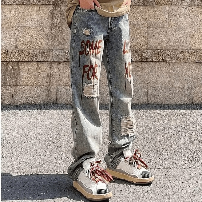 Quần jeans Dài Phối Vết Rách Cá Tính Cho Nam Size S-3XL