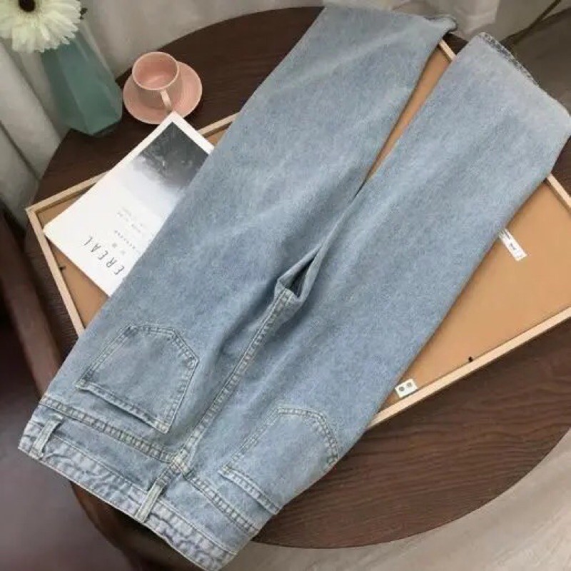 [ORDER] Quần baggy jeans xanh cho nữ, quần jeans ống rộng, quần bò