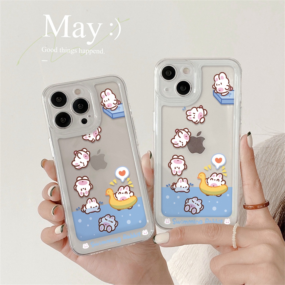 Ốp Điện Thoại Chống Sốc Họa Tiết Thỏ Bơi Lội Cho IPhone 11 13 12 X XS Pro Max XR 12 13