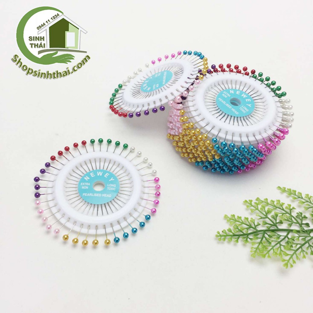 Vỉ kim ghim vải - vỉ 40 kim ghim cố định vải có đầu tròn nhiều màu