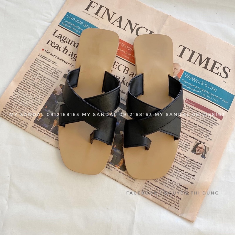 Dép Sandals quai kiểu phối xỏ ngón đế form vuông