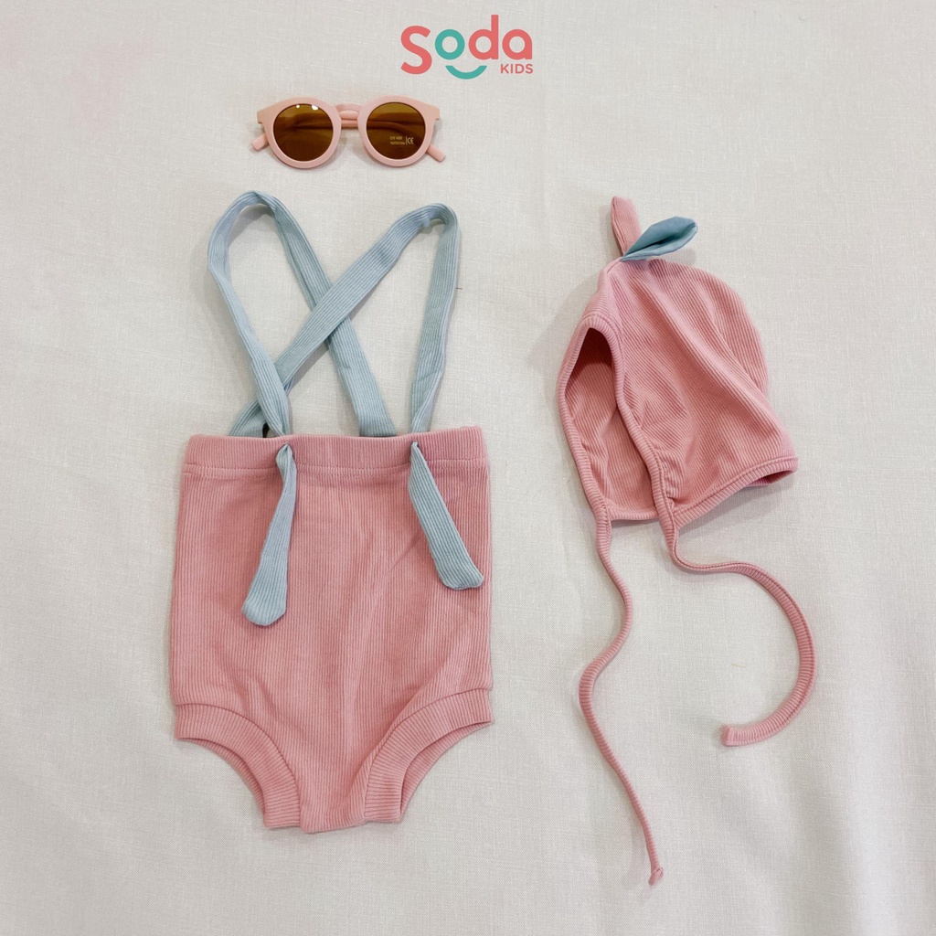 Bộ quần yếm đùi em bé tặng kèm mũ lá cute size 5 đến 13kg
