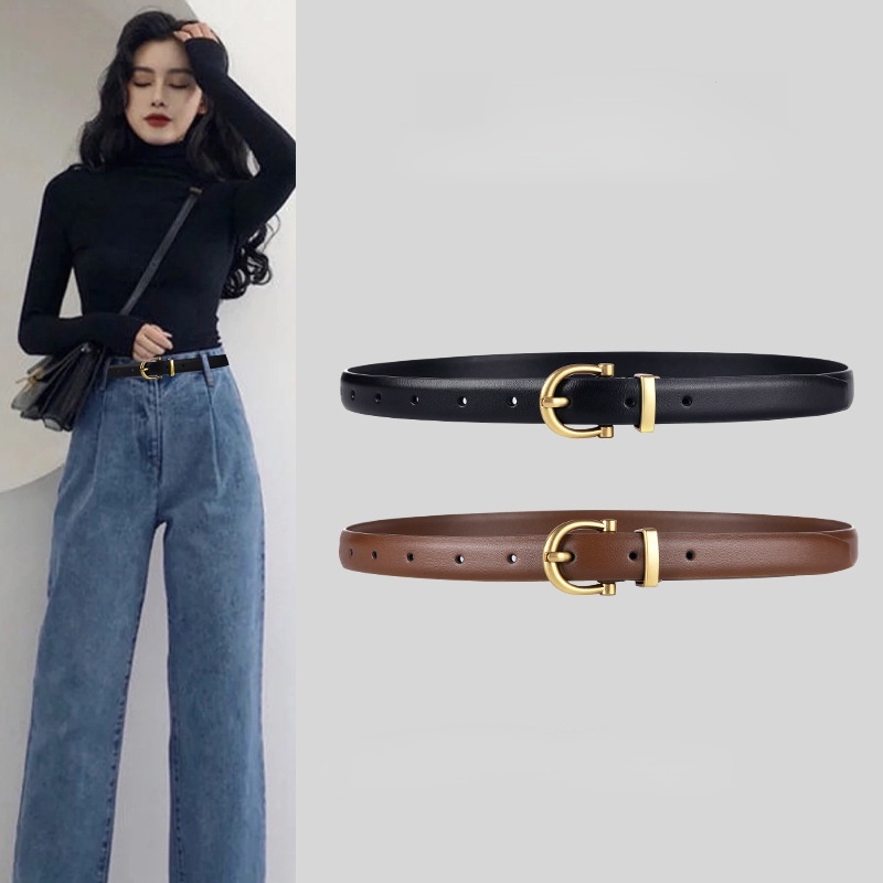 Thắt Lưng Da Bò Màu Đen Phong Cách Hàn Quốc Đơn Giản Thời Trang