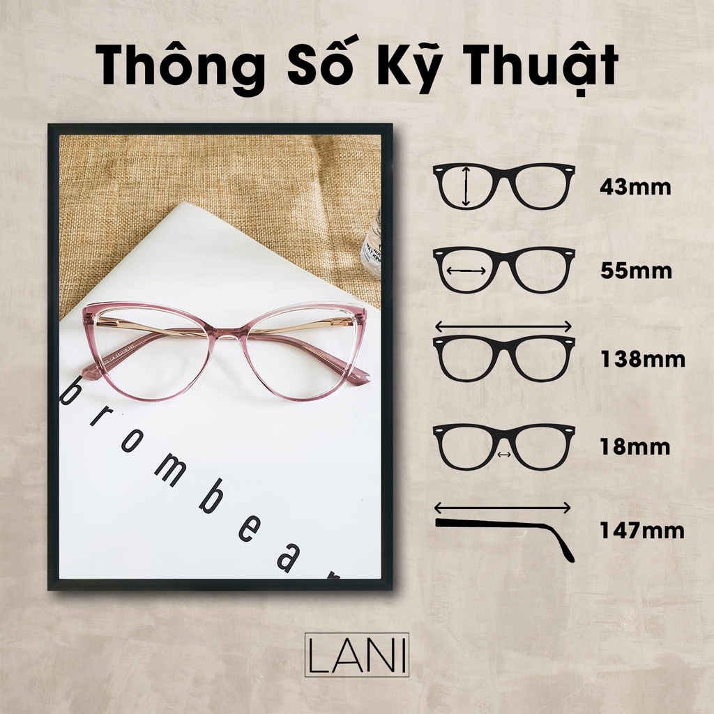 Gọng kính mắt mèo thời trang cao cấp Lani 7820 - Lắp mắt cận có độ theo yêu cầu