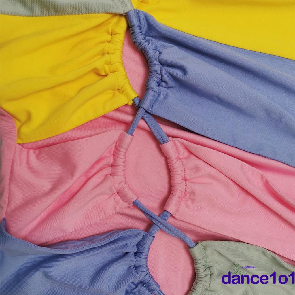 Đầm Ngắn Cổ Yếm Màu Sắc Tương Phản Thời Trang Cho Nữ 1O1