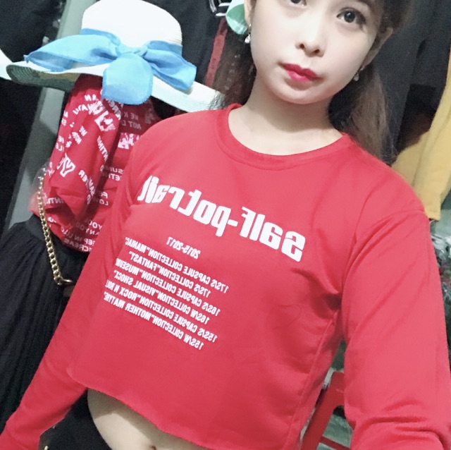 Áo crop tóp hót( from rộng)(sal) đỏ(KÈM ẢNH THÂT)