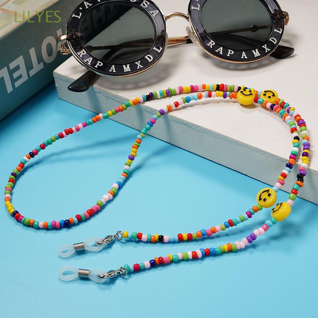 LILYES Eyeglass Lanyard Face Cover Necklace Neck Straps protectionCord Holders Glasses Chain Glasses Clips Anti-lost Smiley Candy Color Cartoon Sunglasses Cords Acrylic Beads Chain/Multicolor