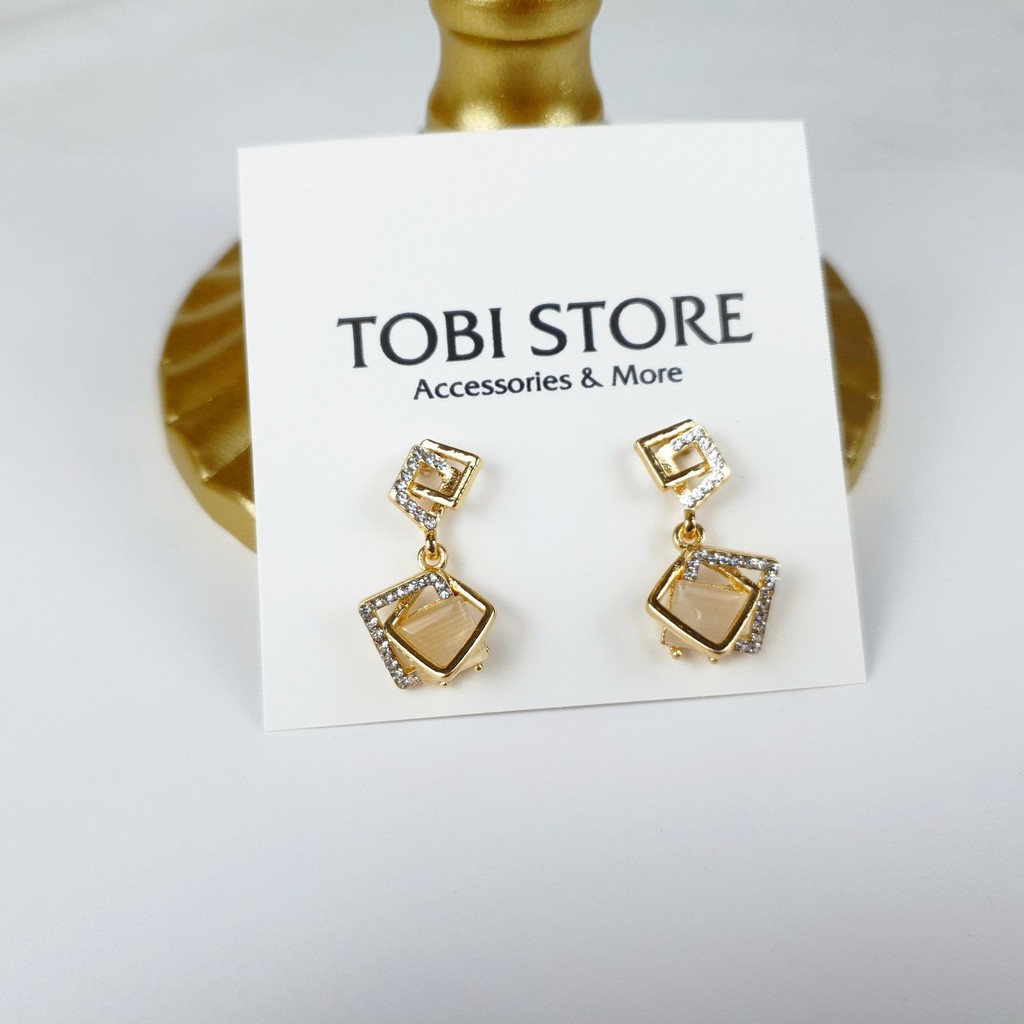 Khuyên tai nữ bông tai nữ dáng dài hình học đính đá sang trọng hoa tai cổ điển thanh lịch TB214 TOBI STORE