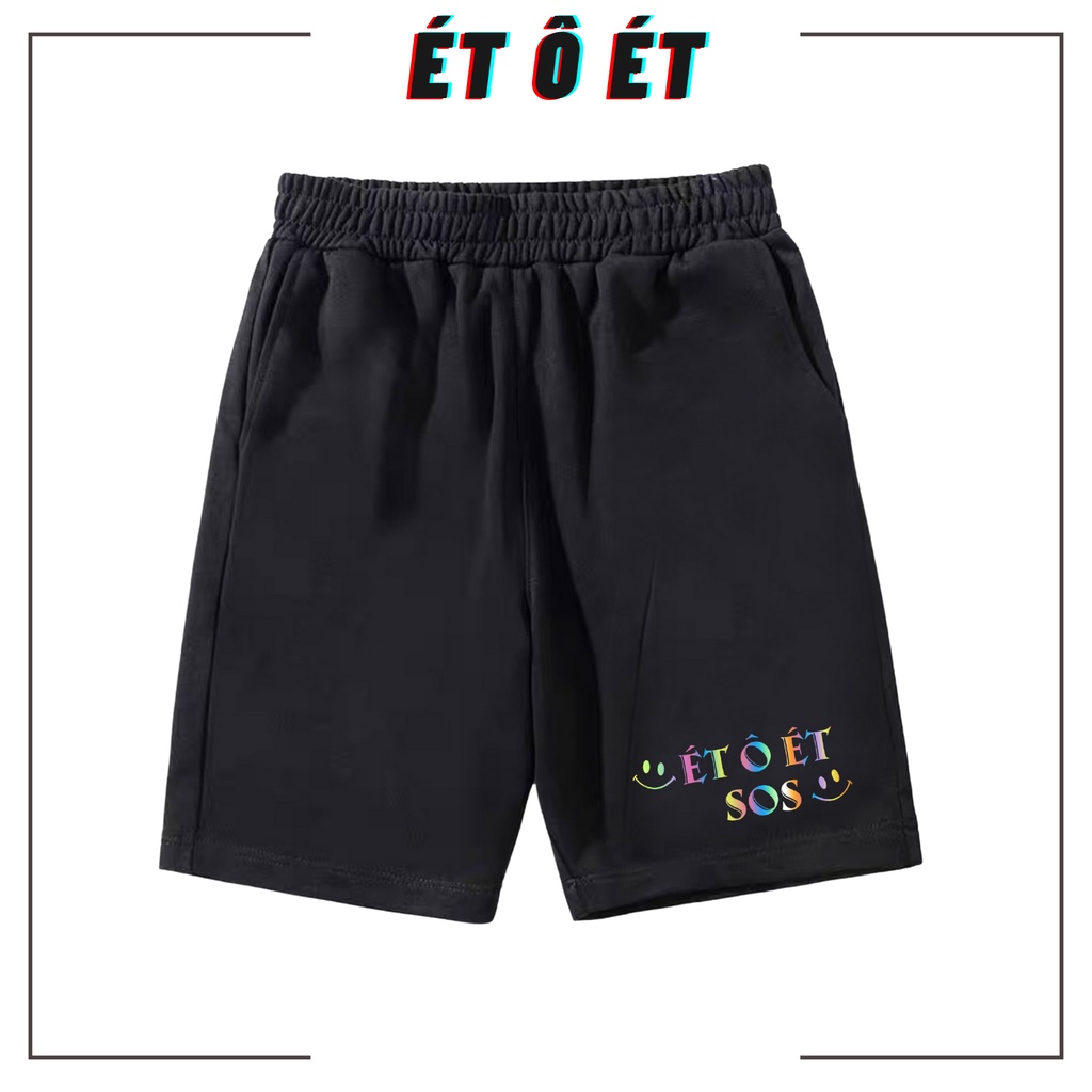 QUẦN Short Nam Nữ ÉT Ô ÉT, quần đùi  form rộng unisex, lửng cộc ngắn đen chất vải Poly 2 DA, in phản quang đa sắc