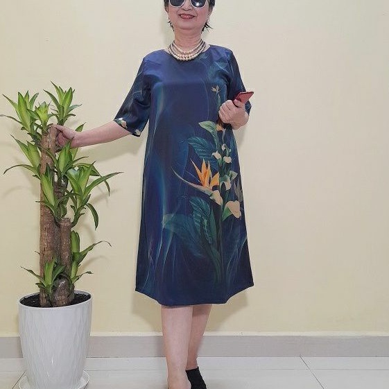 Váy Đầm Trung Niên form Suông A Che Bụng - Lụa Thượng Uyển Sang trọng - Size 48Kg - 90Kg