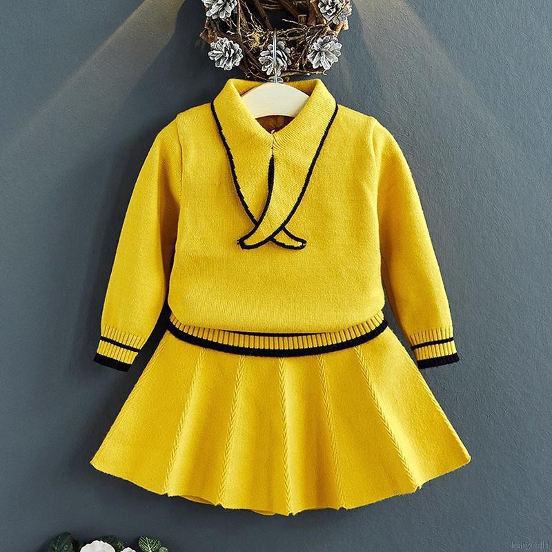 Set áo len tay dài phối chân váy xòe xinh xắn thời trang cho bé gái