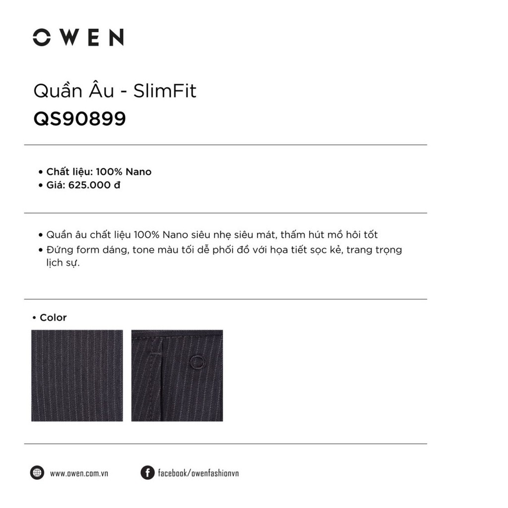 OWEN - Quần âu nam Owen Slimfit chất Nano màu xám sọc đen 90899