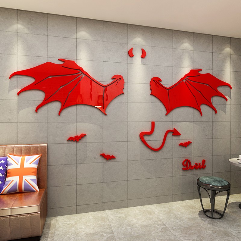 Tranh dán tường mica 3d decor khổ lớn đôi cánh ác quỷ devil cánh bướm Nhiều Size - EPeBen