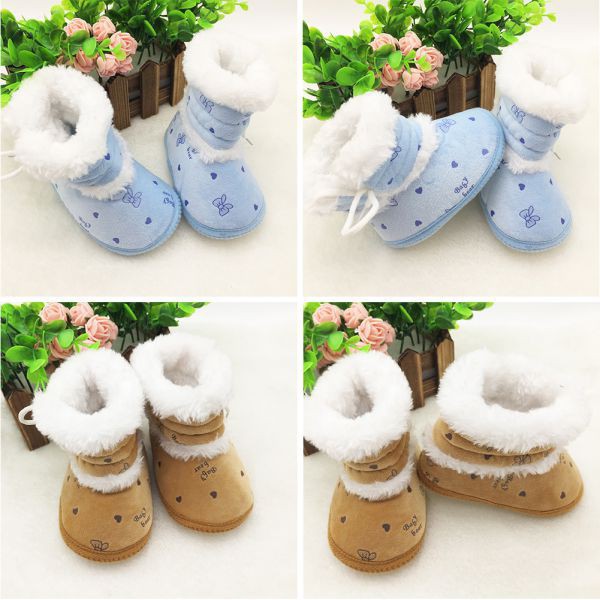 Giày boot chất liệu cotton phối lông họa tiết chấm bi đáng yêu cho bé