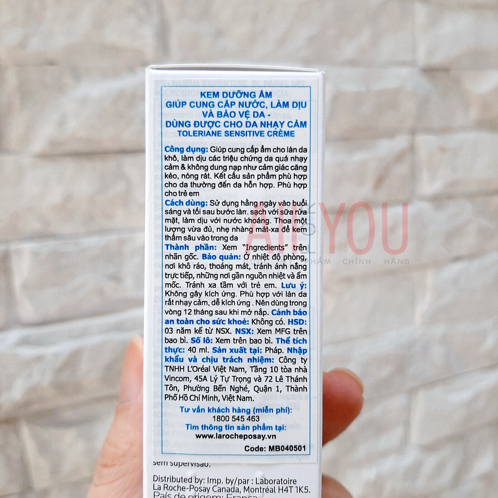 LA ROCHE POSAY Toleriane Sensitive Creme 40mL - Kem Dưỡng Ẩm, Cấp Nước, Làm Dịu Và Bảo Vệ Da.