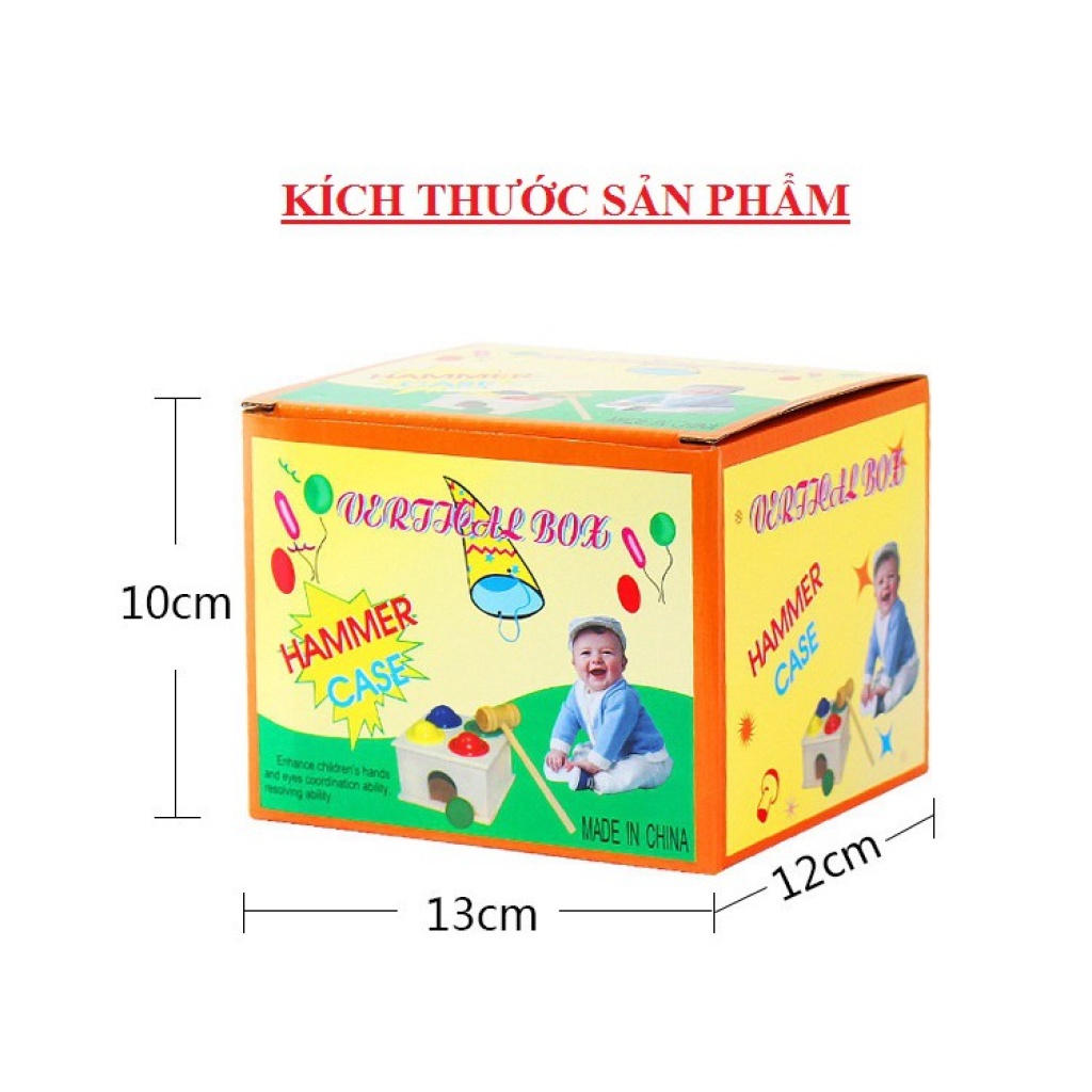 Đồ chơi gỗ, hộp đập 4 bóng tròn bằng búa gỗ nhiều màu sắc, đồ chơi thông minh Bonkids toys